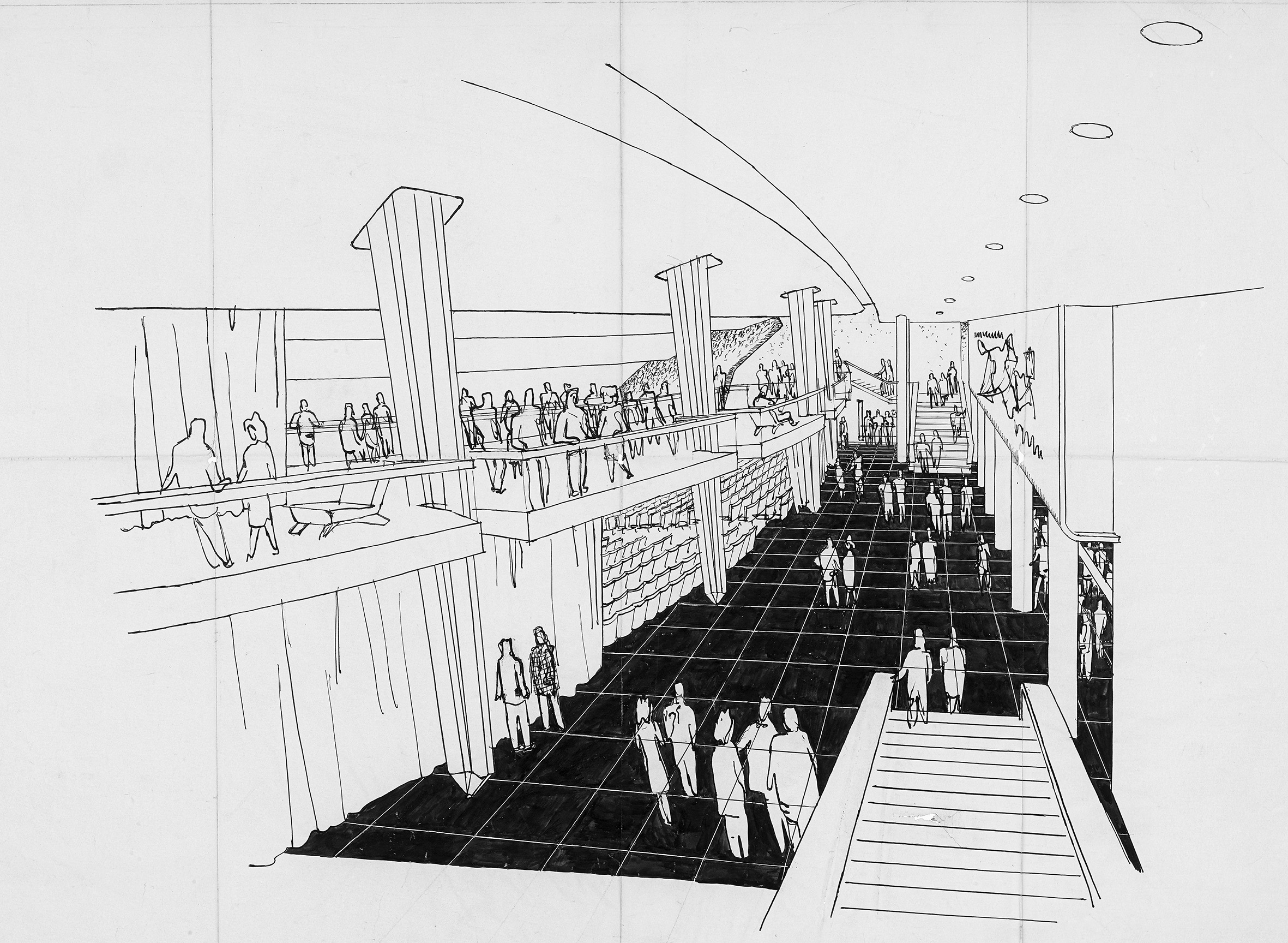 Dessin original de Saugey - Lobby du Plaza